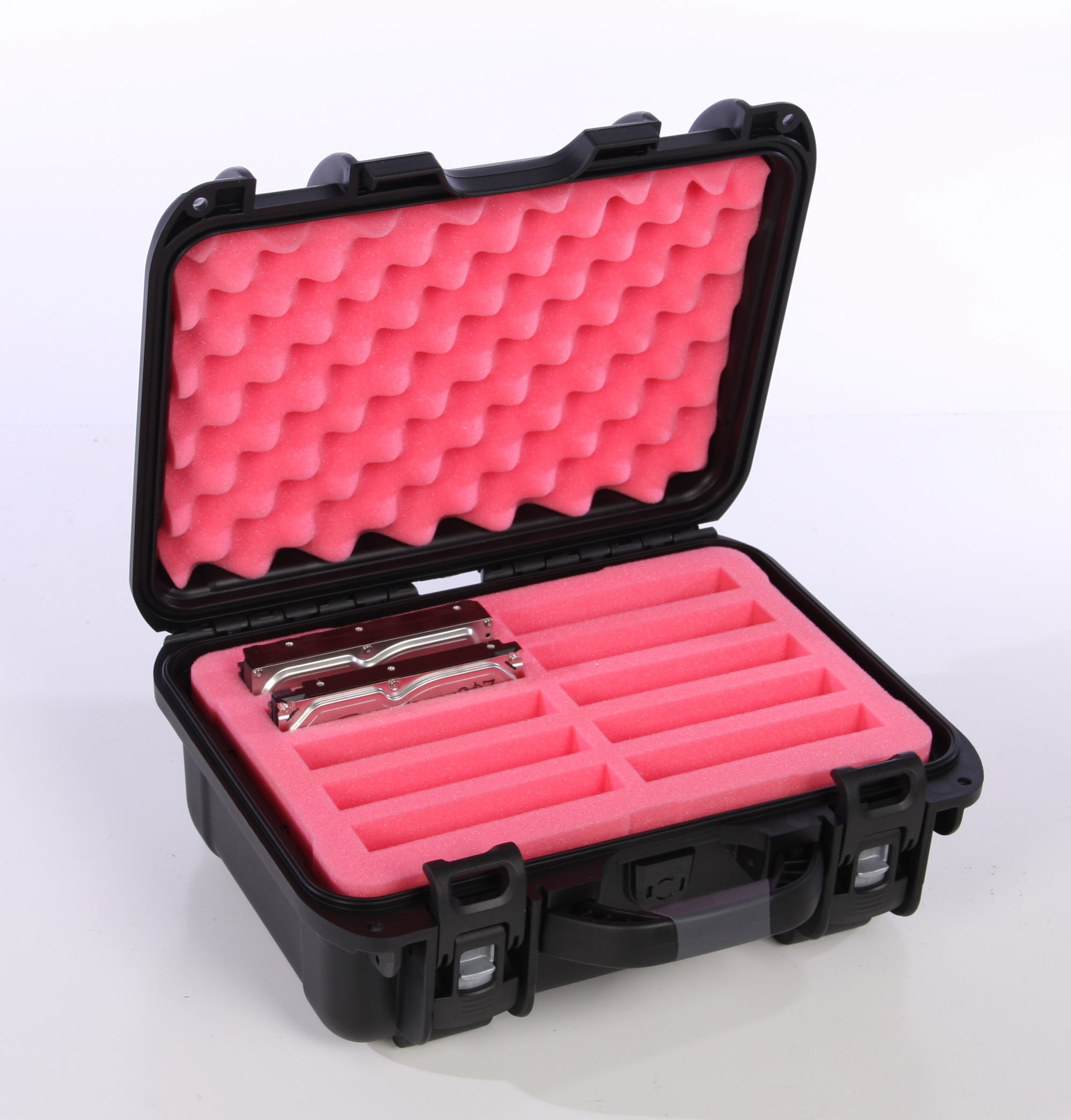 10 capacity hard drive case with pink antistatic foam