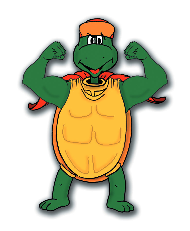 Cartoon turtle flexing muscles